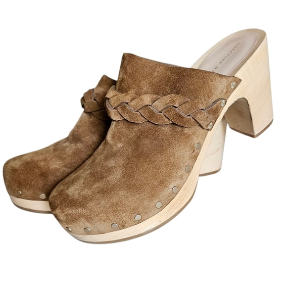 Loeffer Randall Cacao Suede Merrill Wooden Heeled Boho Braid Clogs Size 8.5 - Picture 6 of 16